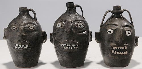 Three Marvin Bailey Pottery Face Jugs