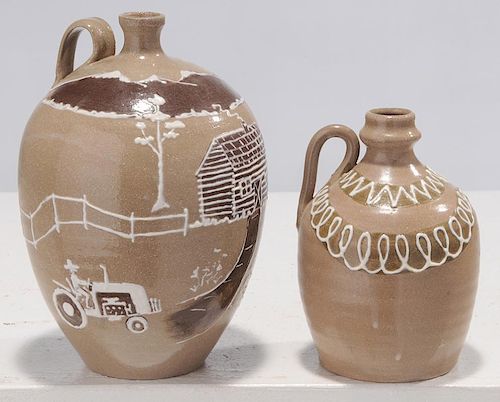 Two Marvin Bailey Slip-Decorated Jugs