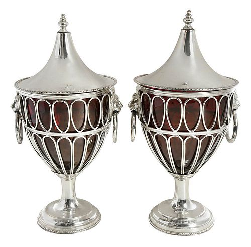 Pair of Silver Plate Chestnut Urns