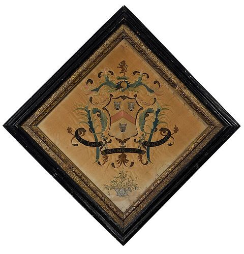 Wright Family Silk Embroidered Coat of Arms