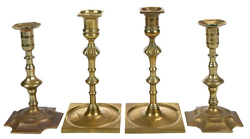 Two Pairs Georgian Brass Candlesticks