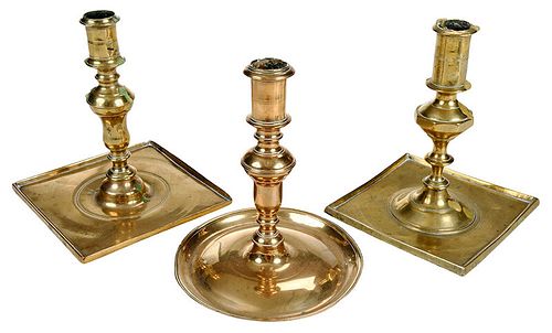 Three European Brass Candlesticks 