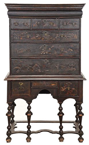 Rare American William and Mary Japanned High Chest