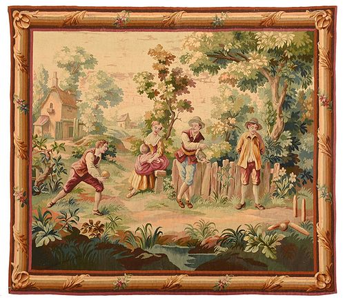 19th Century Lawn Bowling Wool Tapestry