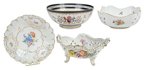 Four Floral Decorated Porcelain Serving Pieces