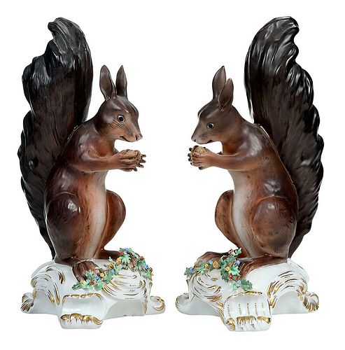 Pair of Painted Ceramic Squirrels 
