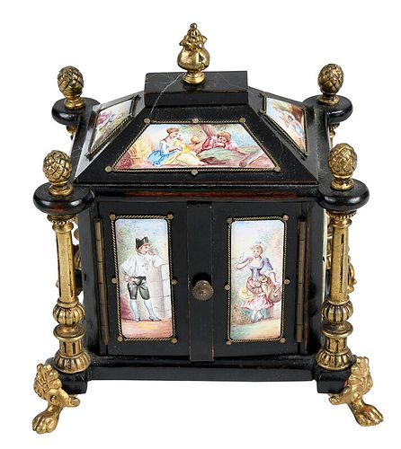 Viennese Ebonized and Enamel Miniature Cabinet