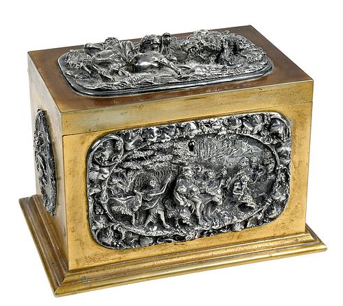 Bronze Jewelry Casket with Silver Relief Panels