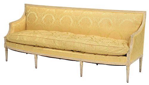 Louis XVI Painted Silk Damask Upholstered Sofa