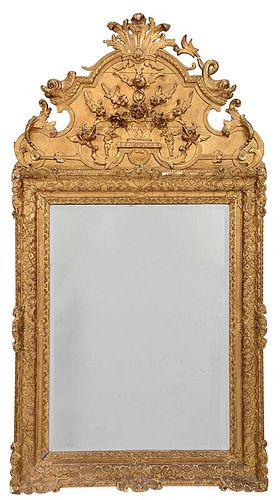 Louis XVI Style Relief Decorated Giltwood Mirror