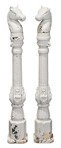 Two Painted Cast Iron Horse Hitching Posts