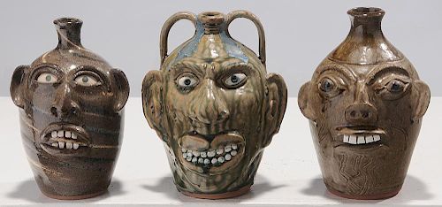 Three North Carolina Pottery Face Jugs