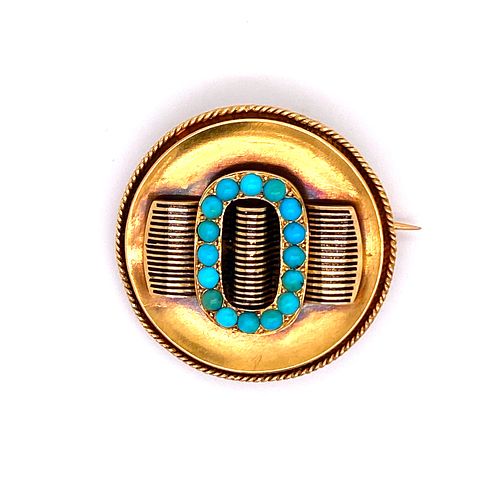 Art Nouveau French Round Turquoise BroochÊ