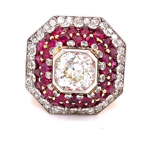 Art Deco 18k Ruby Diamond RingÊ