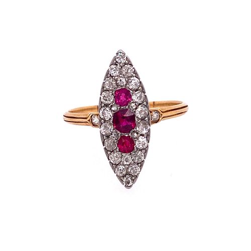 Victorian 18k Gold Ruby Diamonds Ring