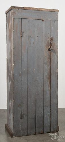 Blue painted pine chimney cupboard, late 19th c., 69'' h., 26'' w.
