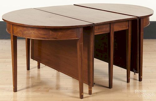 Hepplewhite inlaid mahogany three-part dining table