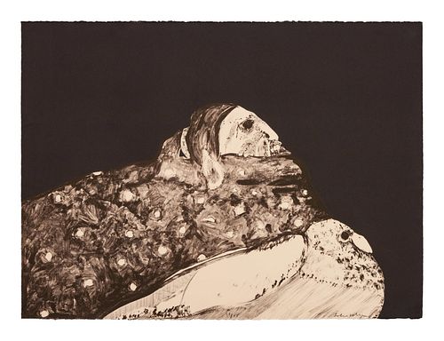 Fritz Scholder
(Luiseno, 1937-2005)
Lot is located and will ship from Denver, Colorado.Indian with Pigeon (from Indians Forever Suite), 1971
