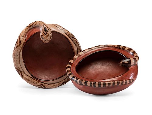 Mabel Sunn
(Maricopa, 1898-1980)
Pottery Bowls, with Coiled Snakes Lot is located and will ship from Cincinnati, Ohio.