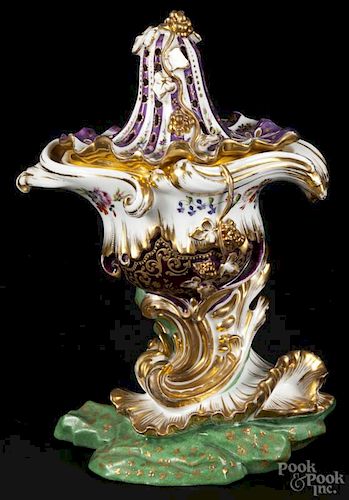 Jacob Petit hand-painted and gilt porcelain covered potpourri vase, 19th c., marked J. P. on base