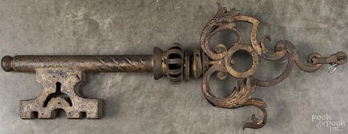 French cast iron key trade sign, 18th c., 32'' l. Provenance: DeHoogh Gallery, Philadelphia.