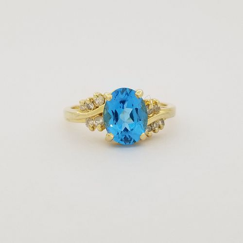 14K Gold Blue Topaz & Diamond Ring