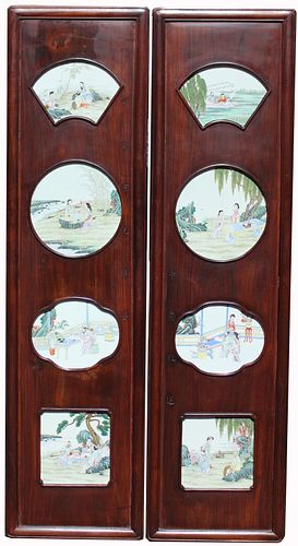 (2) Chinese Hardwood/Famille Rose Plaques, Signed