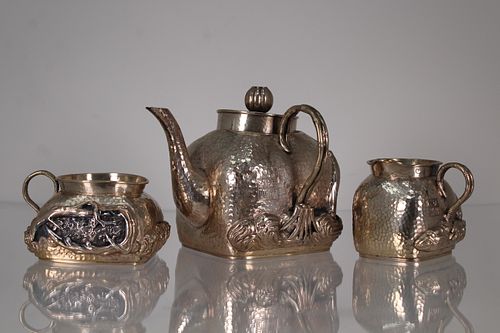 Signed, Chinese Hand Hammered 3 pc Silver Set