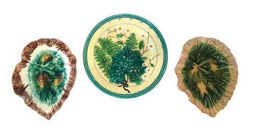 A Group of Three Majolica Plates Diameter of plate 10 inches.