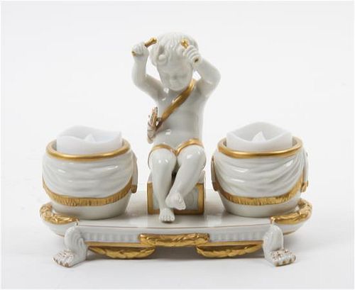 An Italian Porcelain Inkwell Height 5 inches.