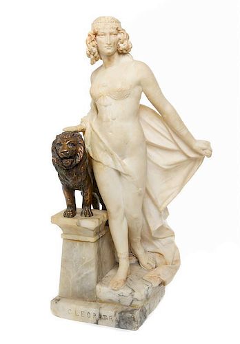 * An Italian Alabaster and Cast Metal Figural Group Height 26 1/2 inches.
