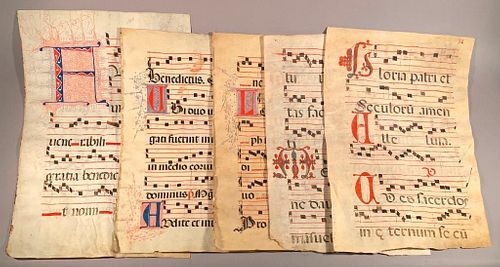 Five Double Sided Antiphonals on Vellum, Spain,15thc.