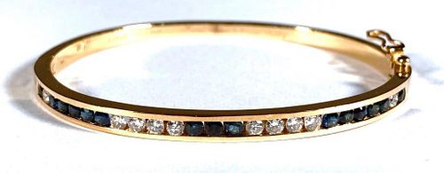 Ladies 14K Yellow Gold Diamond and Sapphire Bangle Bracelet