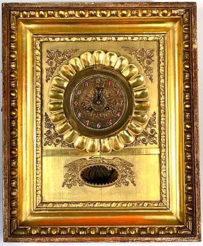 French Empire Wall Clock in Gilded Frame, Japy Feres & Cie, 19thc.