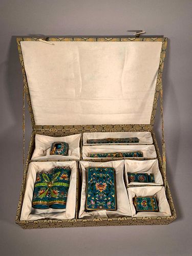 Chinese Cloisonne Desk Set, Retailed by Maitland Smith