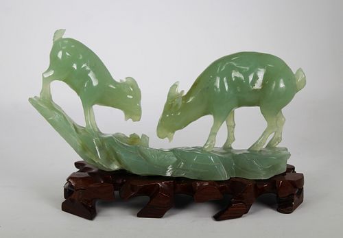 Chinese Apple Jade Carving of Goats