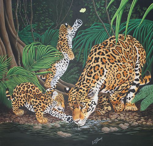 R.G. Finney (B. 1941) "Jaguar and Cubs"