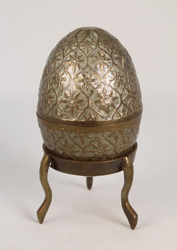 Antique Silvered Enameled Brass Russian Easter Egg