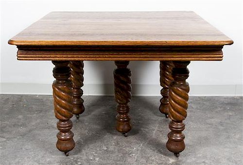* A Victorian Oak Extension Dining Table Height 28 3/4 x length 44 x depth 42 inches (closed).