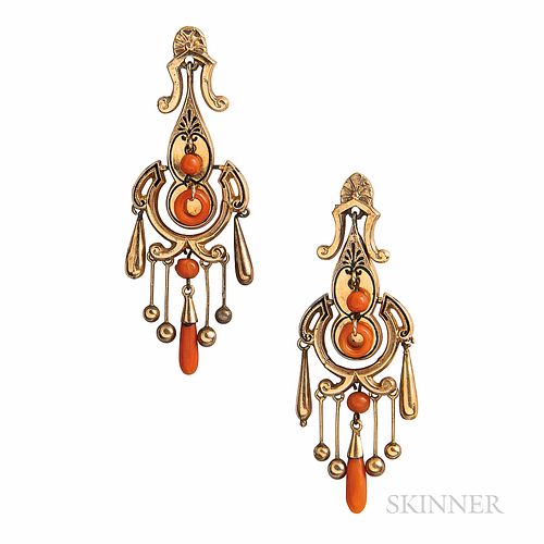 Victorian Gold and Coral Earrings