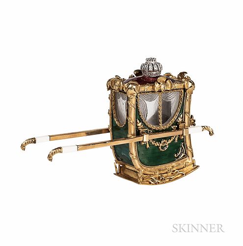 Gold and Enamel Miniature Model of a Sedan Chair