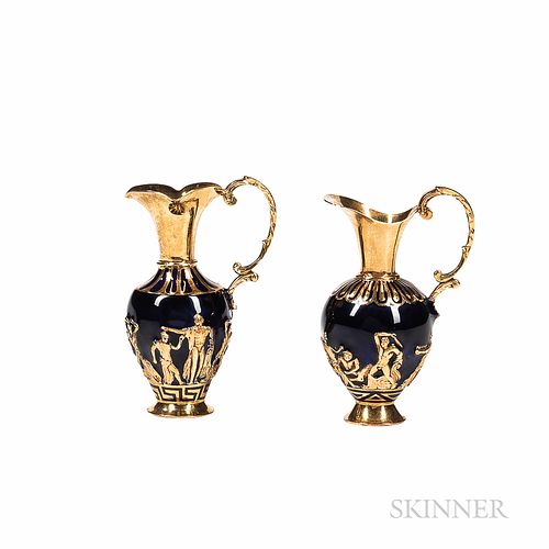Two 18kt Gold and Enamel Ewers