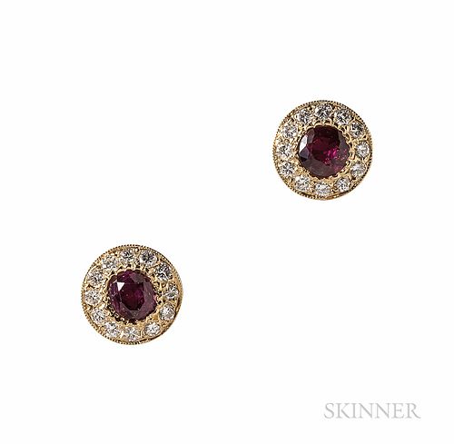 18kt Gold, Ruby, and Diamond Earstuds