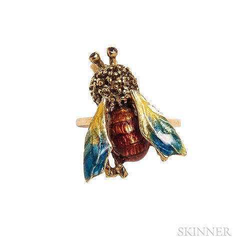 14kt Gold and Enamel Insect Ring