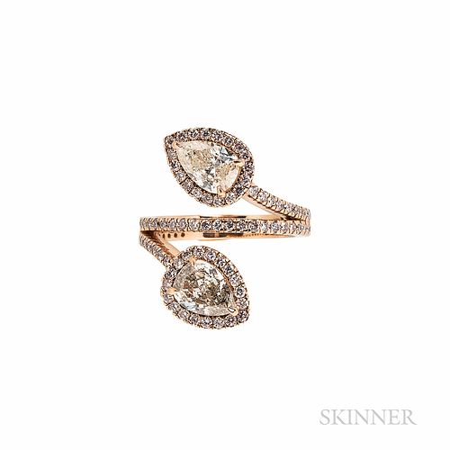 18kt Rose Gold and Colored Diamond Bypass Ring
