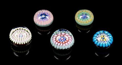 * A Group of Millefiori Glass Paperweights Diameter of largest 1 3/4 inches.