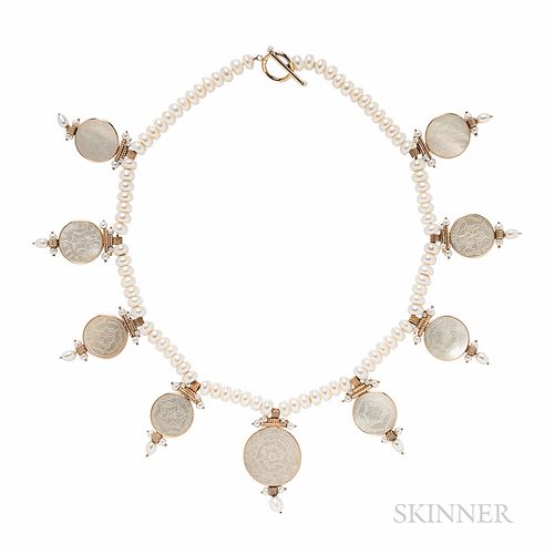 14kt Gold, Freshwater Pearl, and Mother-of-pearl Necklace