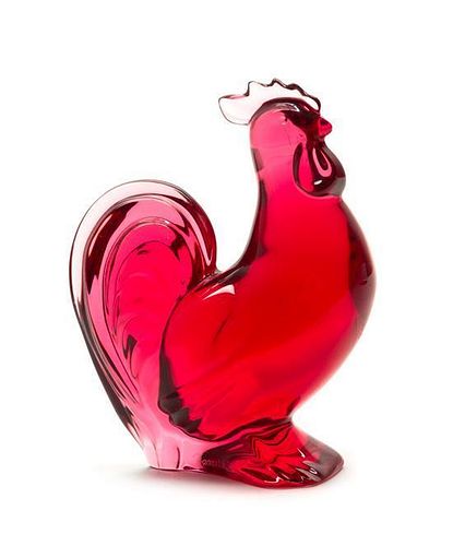 A Baccarat Molded Glass Figure of a Rooster Height 4 1/4 inches.