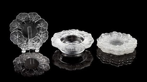 * A Collection of Lalique Molded and Frosted Glass Articles Diameter of first 6 3/4 inches.
