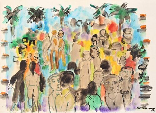 Mariano Rodriguez Painting, Crowd Scene